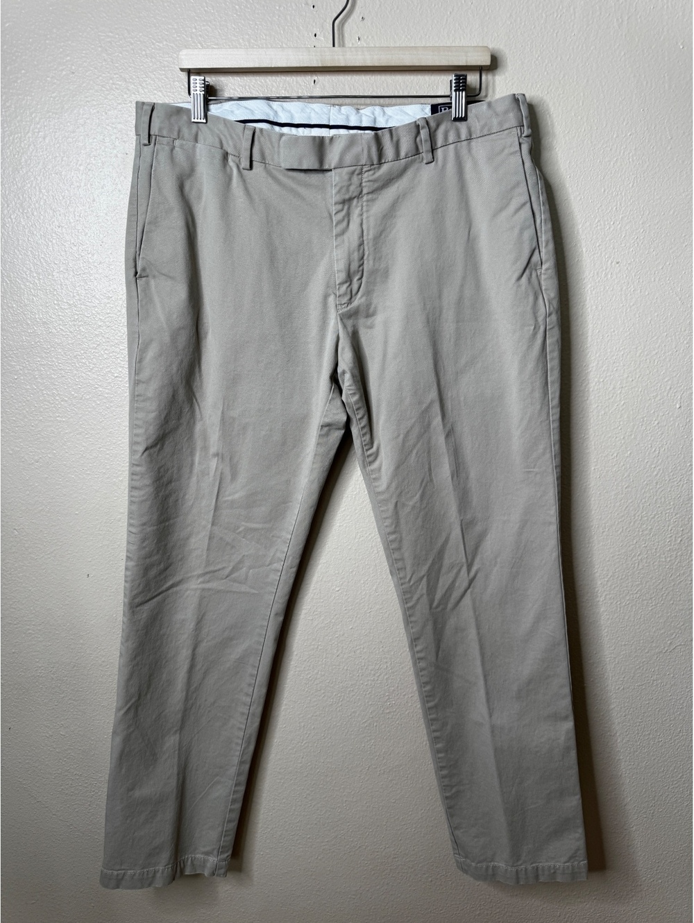 Polo Ralph Lauren Mens 38x32 Chino Pants Beige Stretch Custom Fit Flat Front